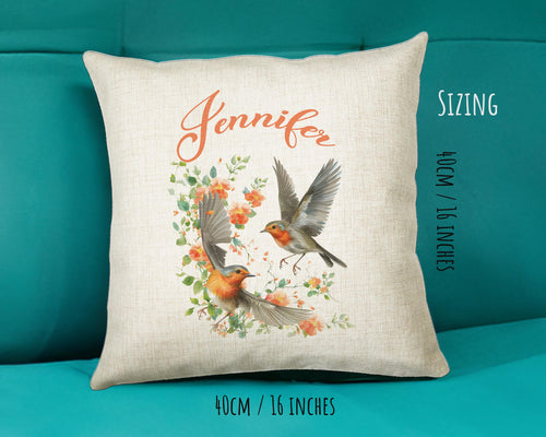 Personalised Robin Gift Cushion Printed Name Design - Cushion Throw Pillow for Him Her - Wild Birds Lover Gift Idea - Little Robin SMC020