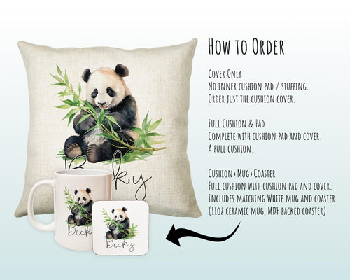 Personalised Panda Gift Cushion Printed Name Design - Cushion Throw Pillow for Him Her - Panda Bear Lover Gift Idea Animal Lover SMC028