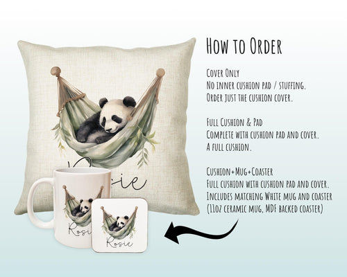 Personalised Panda Gift Cushion Printed Name Design - Cushion Throw Pillow for Him Her - Panda Bear Lover Gift Idea Animal Lover SMC029