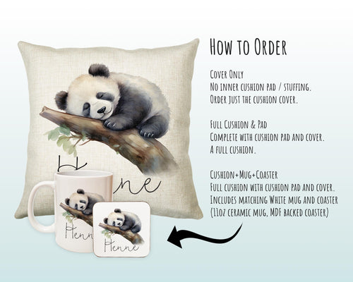 Personalised Panda Gift Cushion Printed Name Design - Cushion Throw Pillow for Him Her - Panda Bear Lover Gift Idea Animal Lover SMC030