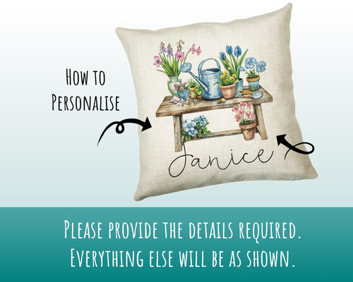 Personalised Gardening Gift Cushion Printed Name Design - Cushion Throw Pillow for Him Her - Retirement Gift Idea for Nan Grandad SMC035
