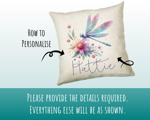 Personalised Dragonfly Gift Cushion Printed Name Design - Cushion Throw Pillow for Him Her - Dragonfly Gift Idea for Nature Lover SMC036