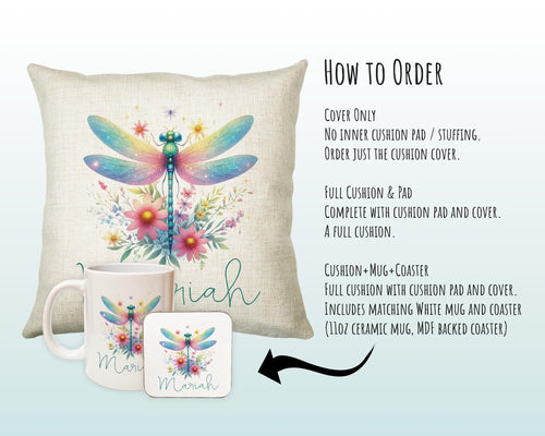 Personalised Dragonfly Gift Cushion Printed Name Design - Cushion Throw Pillow for Him Her - Dragonfly Gift Idea for Nature Lover SMC038