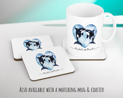 Personalised Orca Whale Cushion Gift Printed Name Design - Cushion Throw Pillow For 2nd Cotton Wedding Anniversary Gift for Him Her SMC006