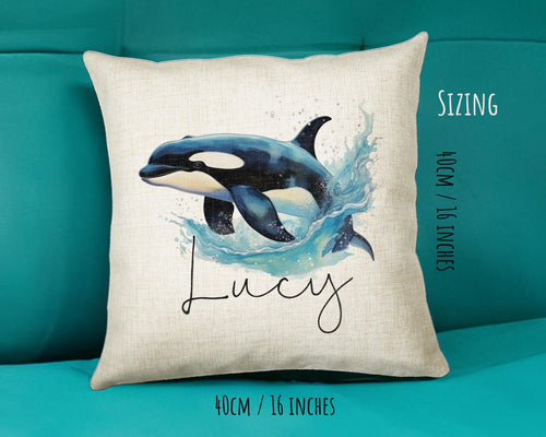 Personalised Orca Whale Cushion Gift Printed Name Design - Cushion Throw Pillow for Him Her - Killer Whale Lover Gift Idea SMC007