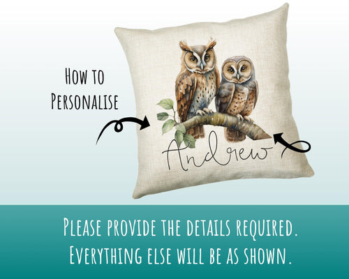 Personalised Owl Cushion Gift Printed Name Design - Cushion Throw Pillow for Him Her - Wild Birds of Prey Lover Gift Idea SMC009