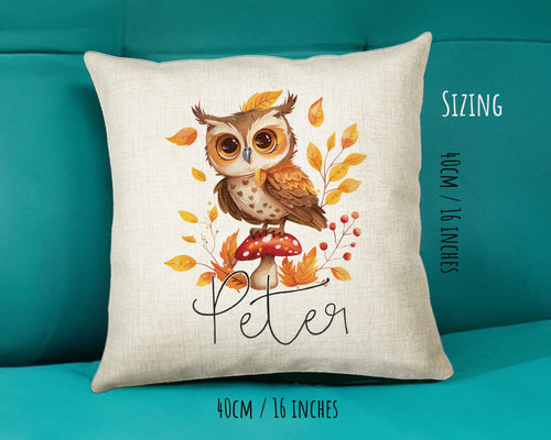 Personalised Owl Cushion Gift Printed Name Design - Cushion Throw Pillow for Him Her - Wild Birds of Prey Lover Gift Idea SMC013