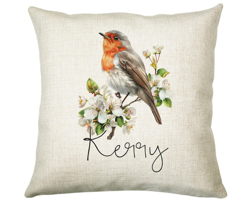 Personalised Robin Gift Cushion Printed Name Design - Cushion Throw Pillow for Him Her - Wild Birds Lover Gift Idea - Little Robin SMC017