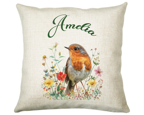 Personalised Robin Gift Cushion Printed Name Design - Cushion Throw Pillow for Him Her - Wild Birds Lover Gift Idea - Little Robin SMC018