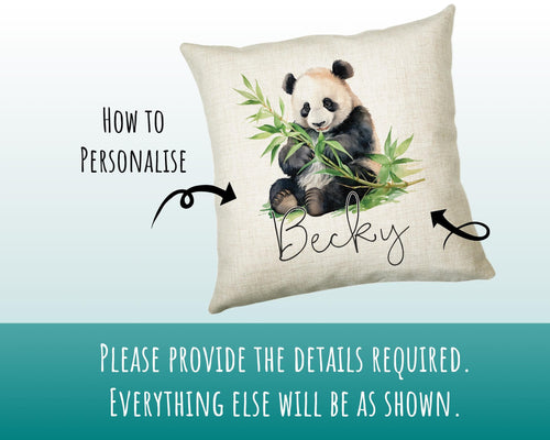 Personalised Panda Gift Cushion Printed Name Design - Cushion Throw Pillow for Him Her - Panda Bear Lover Gift Idea Animal Lover SMC028