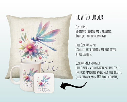 Personalised Dragonfly Gift Cushion Printed Name Design - Cushion Throw Pillow for Him Her - Dragonfly Gift Idea for Nature Lover SMC036