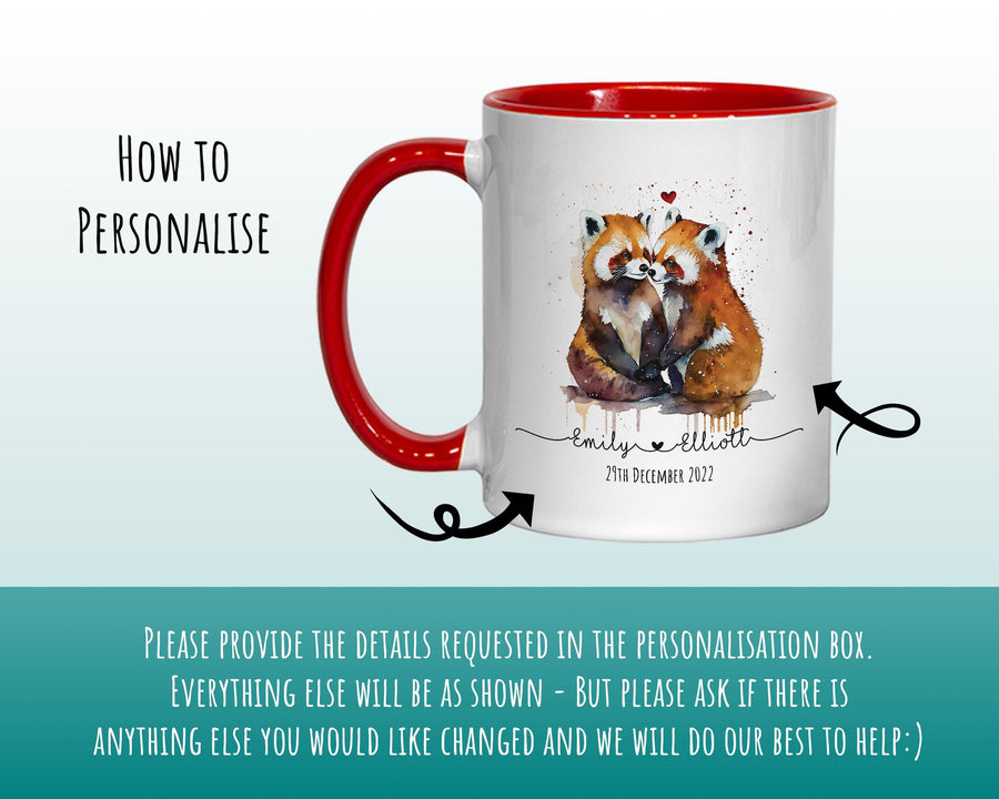 Personalised Red Panda Valentines Day Gift for Boyfriend Husband - Custom Wedding Anniversary Coffee Mug for Couples - 11oz Ceramic SV0031
