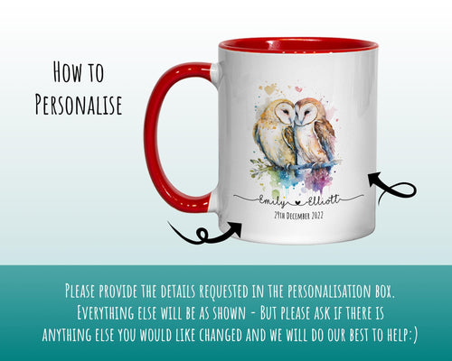 Personalised Owl Valentines Day Gift for Boyfriend Husband - Custom Wedding Anniversary Coffee Mug for Couples - 11oz Ceramic SV0029