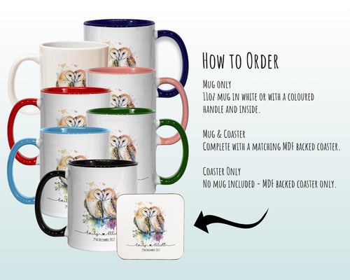 Personalised Owl Valentines Day Gift for Boyfriend Husband - Custom Wedding Anniversary Coffee Mug for Couples - 11oz Ceramic SV0029