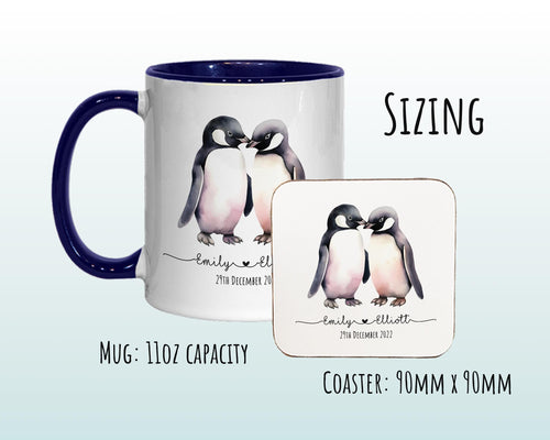 Personalised Penguin Valentines Day Gift for Boyfriend Husband - Custom Wedding Anniversary Coffee Mug for Couples - 11oz Ceramic SV0027