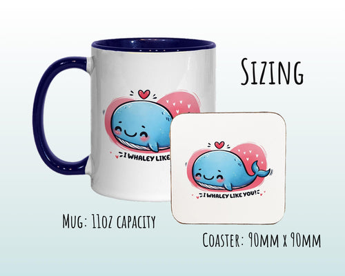Kawaii Whale Valentines Day Gift for Boyfriend Husband - Custom Wedding Anniversary Coffee Mug for Couples - 11oz Ceramic SV0026