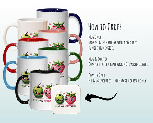 Kawaii 'Olive You Berry Much' Valentines Day Gift for Boyfriend Husband - Custom Wedding Anniversary 11oz Coffee Mug for Couples SV0022
