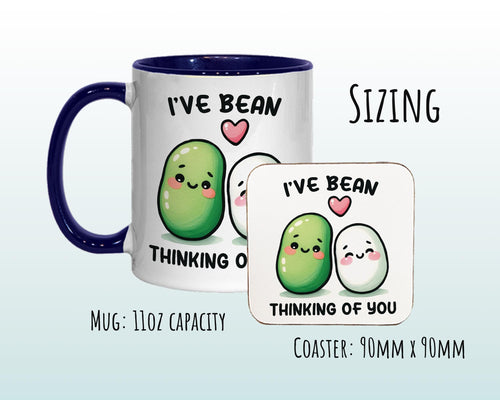 Kawaii 'Bean Thinking of You' Valentines Day Gift for Boyfriend Husband - Custom Wedding Anniversary 11oz Coffee Mug for Couples SV0021