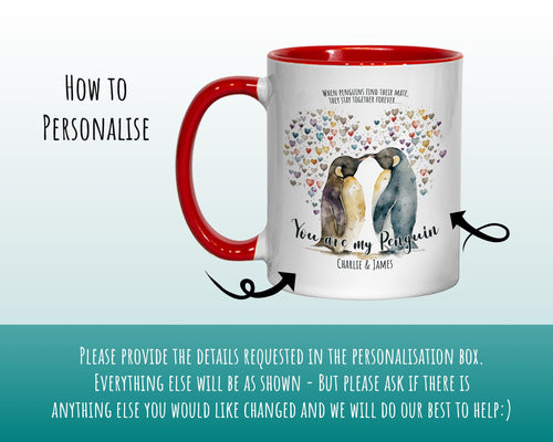 Personalised Couples Mugs Penguin Valentines Day Gift - Mr and Mrs Mugs His and Hers Wedding Anniversary Coffee Mugs - 11oz Ceramic MGZ515