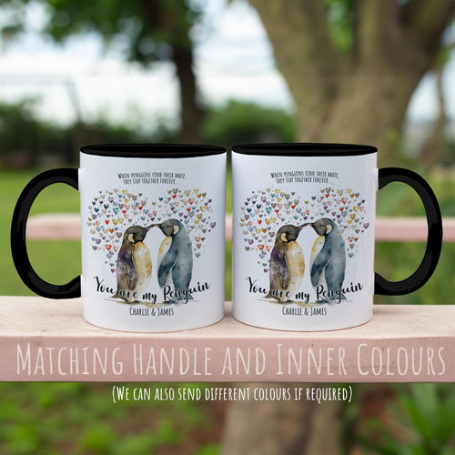 Personalised Couples Mugs Penguin Valentines Day Gift - Mr and Mrs Mugs His and Hers Wedding Anniversary Coffee Mugs - 11oz Ceramic MGZ515