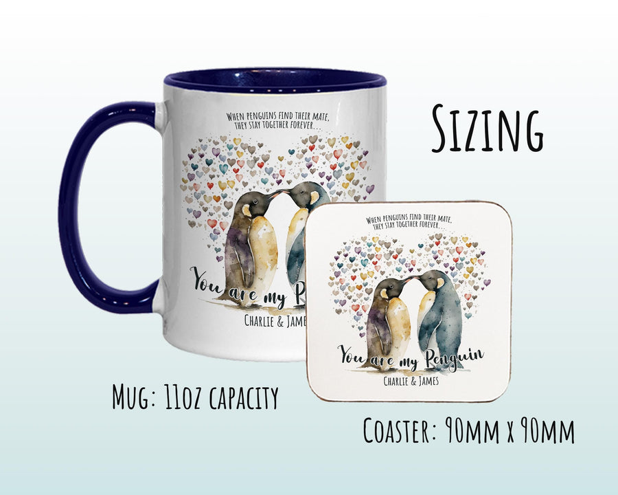 Personalised Couples Mugs Penguin Valentines Day Gift - Mr and Mrs Mugs His and Hers Wedding Anniversary Coffee Mugs - 11oz Ceramic MGZ515