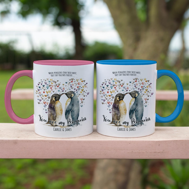 Personalised Couples Mugs Penguin Valentines Day Gift - Mr and Mrs Mugs His and Hers Wedding Anniversary Coffee Mugs - 11oz Ceramic MGZ515