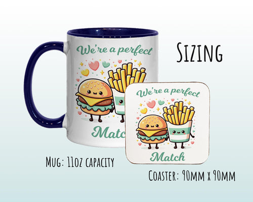 Kawaii Burger & Fries Valentines Day Gift for Boyfriend Husband - Perfect Match Custom Wedding Anniversary 11oz Coffee Mug for Couples SV015