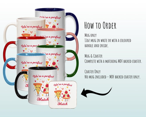 Kawaii Pizza Valentines Day Gift for Boyfriend Husband - Perfect Match Custom Wedding Anniversary 11oz Coffee Mug for Couples SV014