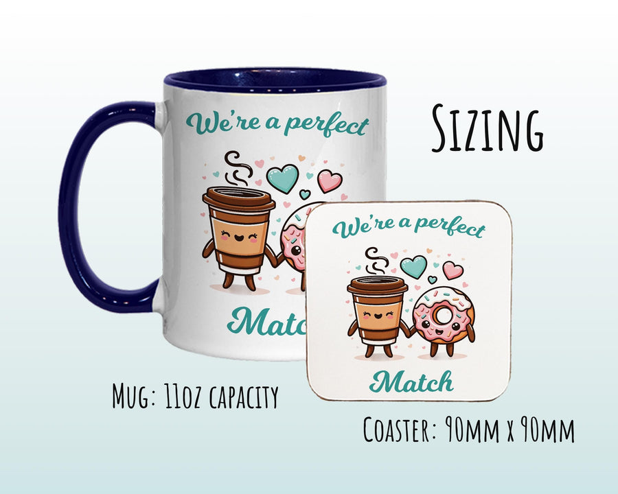 Kawaii Coffee & Donut Valentines Day Gift for Boyfriend Husband - Perfect Match Custom Wedding Anniversary 11oz Coffee Mug for Couples SV012