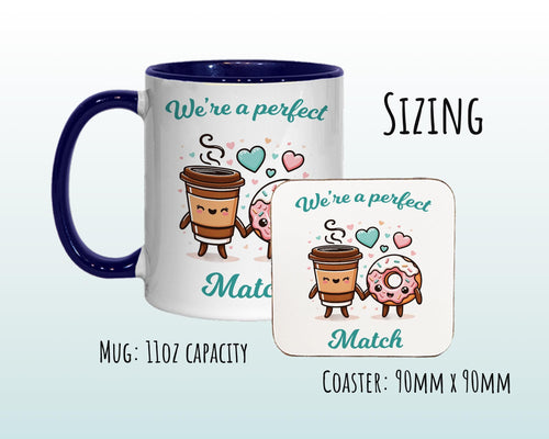Kawaii Coffee & Donut Valentines Day Gift for Boyfriend Husband - Perfect Match Custom Wedding Anniversary 11oz Coffee Mug for Couples SV012