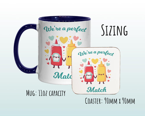 Kawaii Ketchup & Mustard Valentines Day Gift for Boyfriend Husband - Perfect Match Custom Wedding Anniversary 11oz Coffee Mug Couples SV011