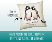 Personalised 2nd Anniversary Penguin Cotton Gift Cushion Two Years Custom Design Gift Valentines Present - Wedding Cushion Pillow SV0027