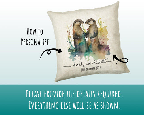Personalised 2nd Anniversary Otter Cotton Gift Cushion Two Years Custom Design Gift Valentines Present - Wedding Cushion Pillow SV0028