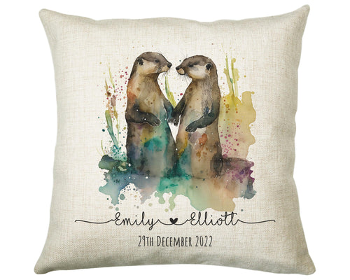 Personalised 2nd Anniversary Otter Cotton Gift Cushion Two Years Custom Design Gift Valentines Present - Wedding Cushion Pillow SV0028