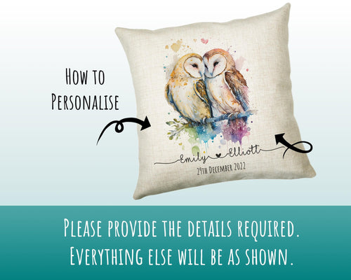Personalised 2nd Anniversary Owls Cotton Gift Cushion Two Years Custom Design Gift Valentines Present - Wedding Cushion Pillow Couple SV0029