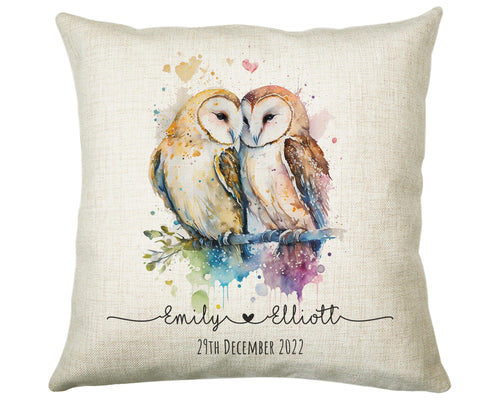 Personalised 2nd Anniversary Owls Cotton Gift Cushion Two Years Custom Design Gift Valentines Present - Wedding Cushion Pillow Couple SV0029