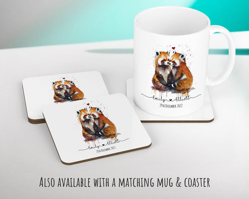 Personalised 2nd Anniversary Red Panda Cotton Gift Cushion Two Years Custom Design Gift Valentines Present - Wedding Cushion Pillow CSV031