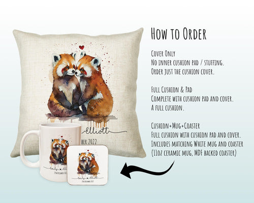 Personalised 2nd Anniversary Red Panda Cotton Gift Cushion Two Years Custom Design Gift Valentines Present - Wedding Cushion Pillow CSV031