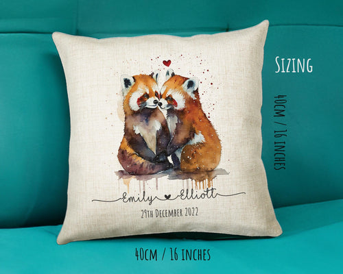 Personalised 2nd Anniversary Red Panda Cotton Gift Cushion Two Years Custom Design Gift Valentines Present - Wedding Cushion Pillow CSV031