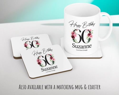 60th Birthday Gift for Women - Personalised Happy Birthday Cushion Age 60 Gift for Her - Ladies Floral Age Design Mum Nan Gran Sixty BNA60C