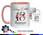 18th Birthday Gift for Her - Personalised Coffee Mug & Coaster - Age 18 Gift for Women - Ladies Floral Age Design Daughter Eighteen BNA18M