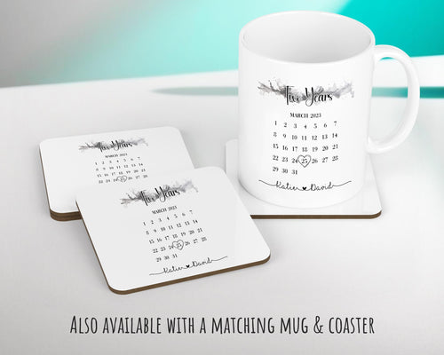Personalised 2nd Anniversary Cotton Gift Cushion - Two Years Custom Calendar Design - Wedding Present Cushion Pillow Gift Couple CS558