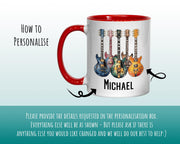 Personalised Guitar Mug Gift - Great Gift for Guitarists - Electric Guitarist Mug - Musician Gifts for Men - Watercolour Band Design SMM024