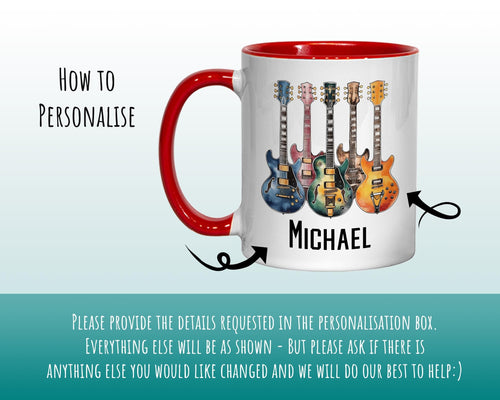 Personalised Guitar Mug Gift - Great Gift for Guitarists - Electric Guitarist Mug - Musician Gifts for Men - Watercolour Band Design SMM024