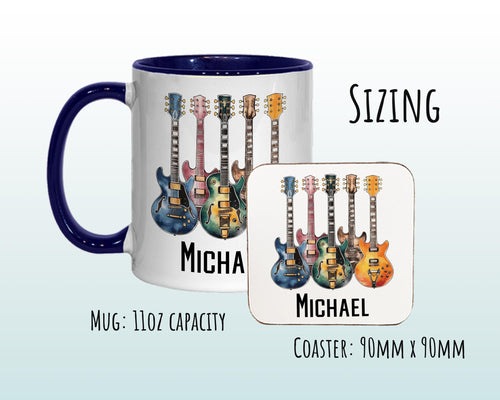 Personalised Guitar Mug Gift - Great Gift for Guitarists - Electric Guitarist Mug - Musician Gifts for Men - Watercolour Band Design SMM024
