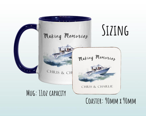 Personalised Boat Mug Gift - Great Gift for Boat Owners and Sailors - Boating Decor Boats Design Mug & Coaster - New Boat Yacht Gifts MGZ370