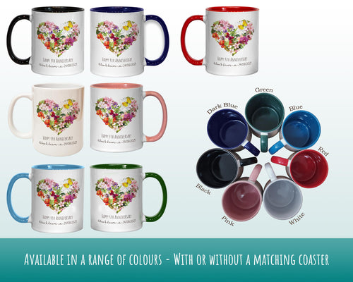 Personalised 4th Anniversary Mug Gift - Great Gift for Couples - Fourth Wedding Anniversary Mug & Coaster Floral Design for Mr Mrs MGZ374