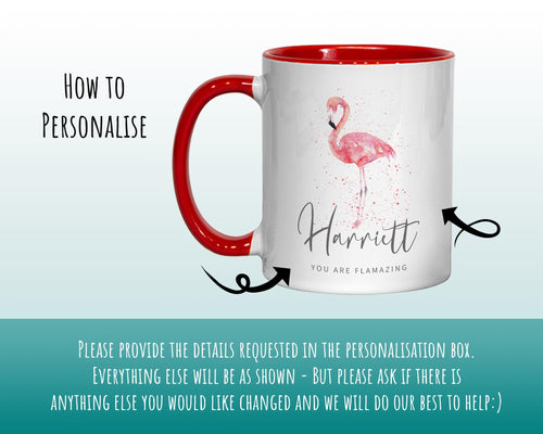 Personalised Flamingo Mug Gift - Great Gift for Animal Lovers Mug & Coaster - You Are Flamazing - Gifts for Her Watercolour Design MGZ422