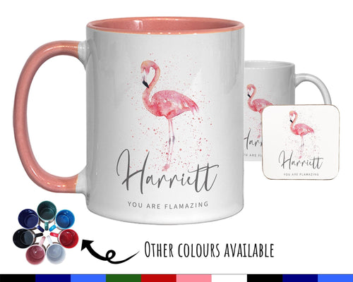 Personalised Flamingo Mug Gift - Great Gift for Animal Lovers Mug & Coaster - You Are Flamazing - Gifts for Her Watercolour Design MGZ422