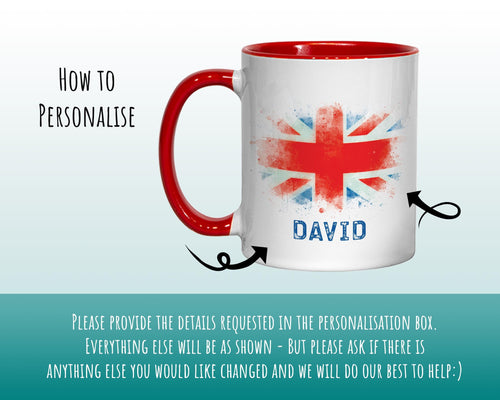 Personalised Union Jack Mug Gift - Great Gift for British UK Citizenship Visitor - Watercolour Flag Design Mug & Coaster MGZ369